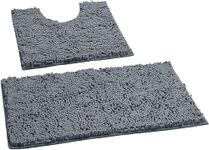 FAIRWAYUK 2 Piece Bathroom Rugs Set, Non Slip Soft Chenille Bath Mats, Water Absorbent Shaggy Bath Rugs, Slip Resistant Plush Bath Mats for Toilet Shower Bathroom (Dark Grey)