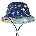 Aolso Baby Sun Hat, Baby Toddler Kids Sun-Hat, 50+ UPF Adjustable Toddler Sun Hat for Boys Girls 2-3 Years, Wide Brim Beach Cap Dinosaur Fisher Hat with Chin Strap (M-50cm)