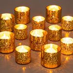 NUPTIO Tealight Candle Holder Gold: 12 Set of Mercury Glass Votive Candleholder Speckled Tea Lights Small Floating Votives Candles Holders for Bridal Shower Holiday Ceremony Decor 4cm & 5cm H