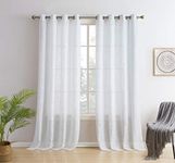 HLC.ME Madison Faux Linen Textured Semi Sheer Privacy Light Filtering Transparent Window Grommet Floor Length Thick Curtains Drapery Panels for Office & Living Room, 2 Panels (54 W x 84 L, White)