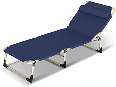 BLOODYRIPPA Folding Camping Bed, Convertible Lounge-Recliner, 4 Adjustable Positions, Steel Tube Frame, 600D Oxford Fabric, Removable Pillow & Cotton Pad, Support Up to 300 Pounds, Navy