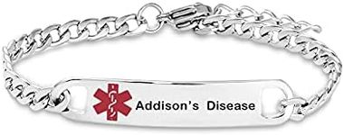 TGLS Red Medical Alert Addison's Disease Bracelet for Women Men Emergency First Aid Health Alert Engraved Adjustable Stainless Steel Chain Bracelets