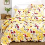 DaDa Bedding Radiant Sunshine Yellow Floral Bedspread Set - Hummingbirds Farmhouse Red Flowers Garden Quilted Coverlet - Scalloped Edges Bright Vibrant Multi-Colorful - Twin - 2-Pieces