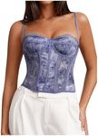 SHENHE Women's Lace Floral Corset Top Sexy Mesh Backless Going Out Bustier Crop Top Blue M