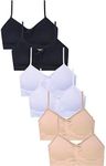 I&S Girl's Seamless Cami Crop Top Training Bras Adjustable Straps with Removable Padding - Value Pack of 6 Bras - Multicoloured - L/XL(12-16)