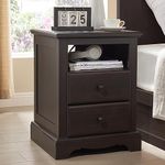 T4TREAM Vintage Nightstand with Charging Station, End Table with Storage, with Open Shelf and 2 Drawer，Electrical Outlets & USB Ports, Espresso