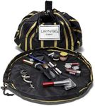 Lay-n-Go Cosmo Drawstring Cosmetic & Makeup Bag Organizer - Portable Drawstring Makeup Bag w/Zipper Pocket, Makeup Loops & More - Durable, Machine Washable Makeup Bag for Travel (20”, Black & Gold)