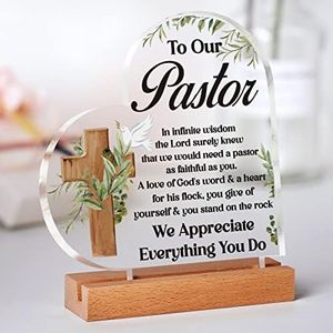 Pastor Appreciation Gifts - Plaque with Wooden Stand, Pastor Gifts for Men, Unique Pastor Christmas Christian Prayer Gifts for Pastor, Thank You Presents for Our Pastor Tabletop Decor