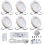 VST Under Cabinet Lighting Plug in with Wireless Touch Dimmer Switch,Recessed or Surface Mount Design,Warm White White 3000K 12V 2W(12W Total, 60W Equivalent),6 Pack White Puck Lights Fixtures…