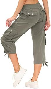 MoFiz Women's Cargo Capris Hiking Pants Lightweight Quick Dry Outdoor Athletic Travel Casual Loose Comfy Cute Pockets, 4-Grey Khaki, Medium