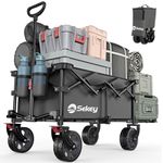 Sekey 185L Folding Festival Camping Trolley with Foldable Tailgate, 440LBS(200KG) Heavy Duty Utility Wagon Cart with All-Terrain Wheels and Brake, Collapsible Cart for Beach Garden Shopping, Grey