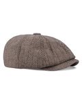 Dalababa Mens Herringbone 8 Panel Caps, Classic Newsboy Tweed Flat Cap Baker Boy Adjustable Gatsby Irish Beret Peaky Style Hat Unisex - Coffee