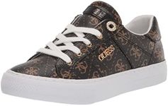 GUESS Women's Loven3 Sneaker, Brown Multi Fabric, 5.5 UK