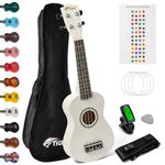 TIGER UKEKIT-WH Soprano Ukulele for Beginners includes Gig Bag, Felt Pick, Spare Set of Strings Now Equipped with Aquila Strings - White