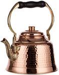 DEMMEX Heavy Gauge 1mm Thick Hammered Solid Copper Tea Pot Kettle Stovetop Teapot, Handmade in Turkey, (1.5l)