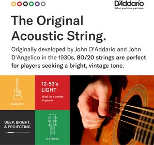 D'Addario Acoustic Guitar Strings, 12-53 Gauge – Phosphor Bronze