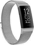 Metal Bands Compatible with Fitbit Charge 4 & Fitbit Charge 3 & Charge 3 SE Band, Adjustable Stainless Steel Loop Metal Mesh Replacement Sport Strap Wristbands for Women Men (Large, Silver)