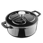 Navaris Enameled Dutch Oven - 3.7 QT Cast Iron Pot with Lid - 9 1/2" Round Enamel Cookware - Induction Cooktop Safe - Glossy Black