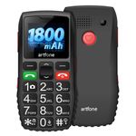 artfone C1 Big Button Mobile Phone for Elderly丨SIM Free Senior Mobile Phones丨SOS Button丨Time Reporting丨Easy to Use Basic Mobile Phones丨Speed Dial丨FM丨Torch丨USB-C丨1800mAh Battery - Black