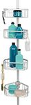 Zenna Home NeverRust Aluminum Tension Pole Shower Caddy, 4 Basket Shelves, Adjustable, 60 to 97 Inch, Satin Chrome