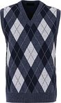 Guv'nors Mens Knitted Sleeveless Tank Top V Neck Knitted Slipover Diamond Pattern, X-Large, Navy Mix