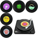 TOTHDATE Set of 6 Vinyl Record Coasters Sets with Holder, Round Funny Coasters Non-Slip Drinks Coasters Coffee Tea Coasters Novelty for Drinks Bars Cafes Home Pub Themes Parties, Style 1