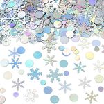 Gyufise 1500Pcs Silver Snowflakes DIY Confetti Winter Table Confetti Snow Confetti for Holiday Xmas Wedding Winter Wonderland Frozen Party Christmas Party Sprinkles Confetti Decorations