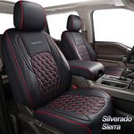 Huidasource Leather Seat Covers Custom Fit for Truck Chevy Silverado GMC Sierra 1500 2007-2013&2019-2024, 2500HD 3500HD 2020-2024 Crew Double Extended Cab Seat Cushion Protector (Full Set/Black&Red)