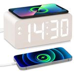 Wooden Digital Alarm Clock, 10W Fast Wireless Charger Station & USB Charging Port, with Stepless Dimmer, Dual Alarm, Weekday/Weekend Mode, Wood LED Clock for Bedroom, Desk, Office