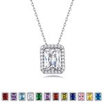 Bestyle 925 Sterling Silver Square Cut Birthstone Crystal Necklaces for Women, April White Tennis Diamond Pendant with Love and Purity, Best Women Necklace for Everyday Wear