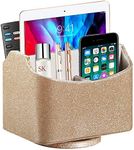 Fanousy 360° Rotating Remote Control Holder, PU Leather TV Remote Caddy Organizer Basket Storage Box with 5 Compartments for Pen,Pencil, Art Supplies, Makeup Brush, Office Desk Table Accessories, Gold