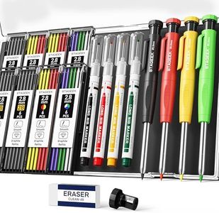 STAGEEK 4PCS Carpenter Pencils with Sharpener, Heavy Duty Woodworking Pencils, Mechanical Carpenter Pencil with 52 Refills, Deep Hole Long Nib Marker Pens for Architect Construction Marking with Case