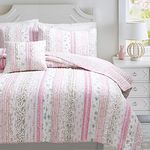 Cozy Line Home Fashions Pink Rose Romantic Chic Lace Bedding Quilt Set, Floral Flower Printed 3D Stripe 100% COTTON Reversible Coverlet Bedspread Gifts for Girls Women (Queen - 3 piece)