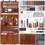 TLKKUE Leather Tooling Kit Leather Craft Tools Leather Working Kit with Custom Handbag Cutting Mats Engraving Punching Sewing Stamping Sanding Tools Leather Tools for Leather Working Professional