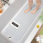 HITSLAM Non Slip Bath Mat for Tub, 101 x 40cm Extra Long Shower Mat Anti Mould, Machine Washable Bathroom Bathtub Mat with Suction Cups and Drain Holes, Soft on Feet, Clear