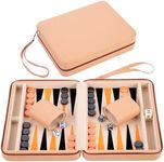 Engelhart- 250501 Travel Backgammon Set, Inlay Felt, 9-inch Deluxe Game Set with Beige Zipper Closure (beige, orange, black)