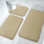 Yimobra 3 Pieces Bath Mat Set, Extra Large Memory Foam Bathroom mats 44.1x 24 Inches, Bathroom Rugs, Contour Toilet mat, Non-Slip, Soft, Water Absorbent,Dry Quickly, Machine Washable, Camel