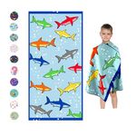 Microfiber Beach Towel for Kids - Thin and Large (30"x60") - Shark - Absorbent, quick dry, sand free, lightweight, blanket - toddler, girls, boys - For Sports, Pool, Picnic, Camping, Travel, Swim