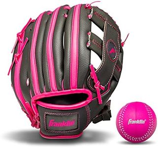 Franklin Sports unisex youth Right Handed Thrower Kids Baseball Gloves RTP Child s Tball Ball Set Boys Girls Teeball Mit, Graphite/Pink, 9.5 US