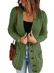 luvamia Womens Long Sleeve Open Front Buttons Cable Knit Pocket Sweater Cardigan, B Army Green, L