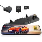 WOLFBOX Rear View Mirror Camera, Mirror Dash Cam Front and Rear 4K+2.5K for Car with 12" Full Touch Screen, Waterproof Backup WDR Camera, Night Vision, G-Sensor, Parking Assist, Free 64GB Card & GPS