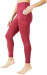 90 Degree By Reflex Squat Proof Elastic Free Super High Waisted Tummy Control Ankle Leggings with Pockets, Rouge, Small