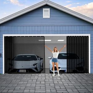 Sliding Garage Door Screen 2 Car with Track Closure,16x7Ft Garage Door Retractable Privacy Curtain Keep Annoying Animals Out Easy Install Heavy Duty Fiberglass Mesh for Opening Garage Aluminum Rail