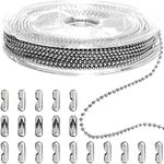 Jishi Steel Ball Chain Bead Dog Tag Chain Beaded Necklace Chains for Jewelry Making Bracelet Military Crafts, Silver Metal Pull Chain Small Ball Bead Chain Roll w/20 Connectors (Silver, 33ft 1.5mm)