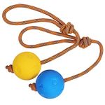 Weeyuu Rope Dog Toy, 2 Pack Ball on a Rope Dog Toys Durable Elastic Solid Rubber Balls for Fetch, Catch, Throw and Tug of War (5 cm, Blue + Yellow)