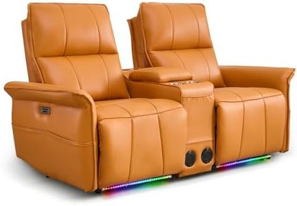 SAMERY Power Loveseat Recliner Wall Hugger, RV Reclining Loveseat Sofa RV Theater Seating Double Recliner Wall Hugger Recliners with Console/Built-in Outlets/Cup Holders/LED Light/Bluetooth Speaker