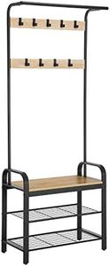 ACAZA Porte-Manteaux avec Étagère à Chaussures, Banc et Crochets, Style Industriel, Meuble d'Entrée pour Chambre, Armature en Métal Mat, Bois MDF, Couleur Chêne Clair