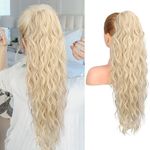 REECHO Ponytail Extension, 26" Long Beach Wave Drawstring Pony Hair Extension Synthetic Pony Tail Hairpiece for Women - Light Blonde