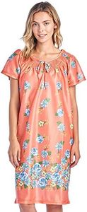 Casual Nights Women's Nightgown Short Sleeve MuuMuu Housecoat Lounger Patio Dress - Coral - X-Large