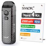 Official SMOK Nord 4 E Cigarette Vape Starter Kit, 80W 2000mAh, 2ml Airflow Control Vaping, OLED Display, USB Type-C Fast Charging, RPM Mesh 0.4ohm coil preinstalled, No Nicotine, Black Armor